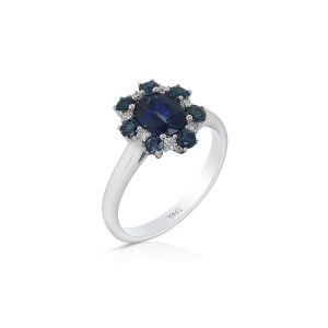 Sapphire and Diamond Halo Ring