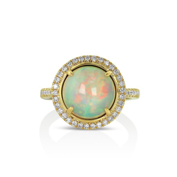 Round White Opal and Diamond Halo Ring - Image 2