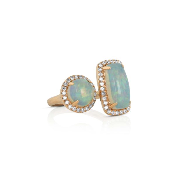 Recangular and Round White Opal Ring - Image 2