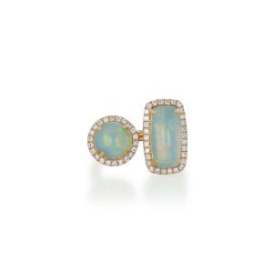 Recangular and Round White Opal Ring