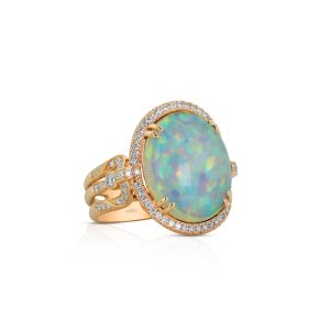 White Opal and Diamond Cocktail Ring
