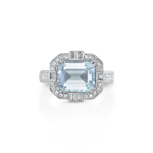 Emerald-Cut Aquamarine and Diamond Ring - Image 2