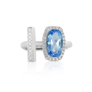 Swiss Blue Topaz and Diamond Ring