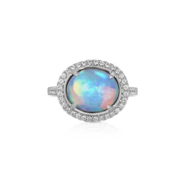 Oval White Opal and Diamond Ring - Image 2