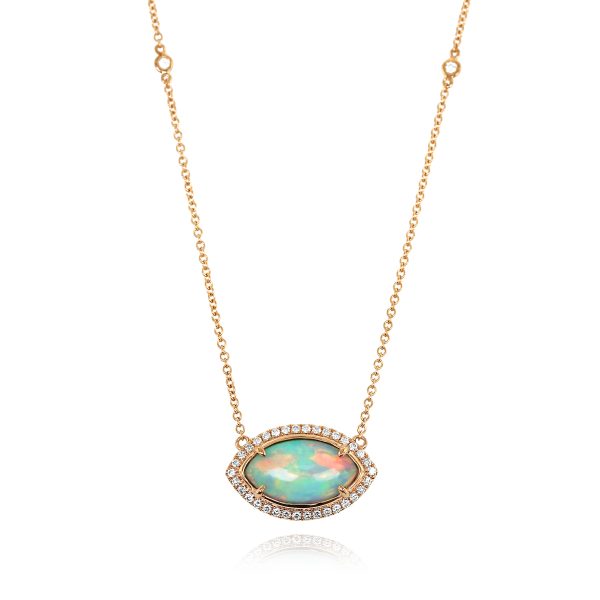 Marquise White Opal and Diamond Pendant - Image 2
