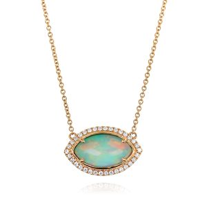 Marquise White Opal and Diamond Pendant
