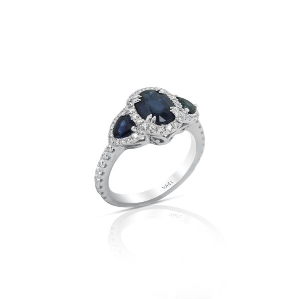 Three-Stone Blue Sapphire & Diamond Ring - Image 3