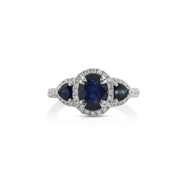 Three-Stone Blue Sapphire & Diamond Ring