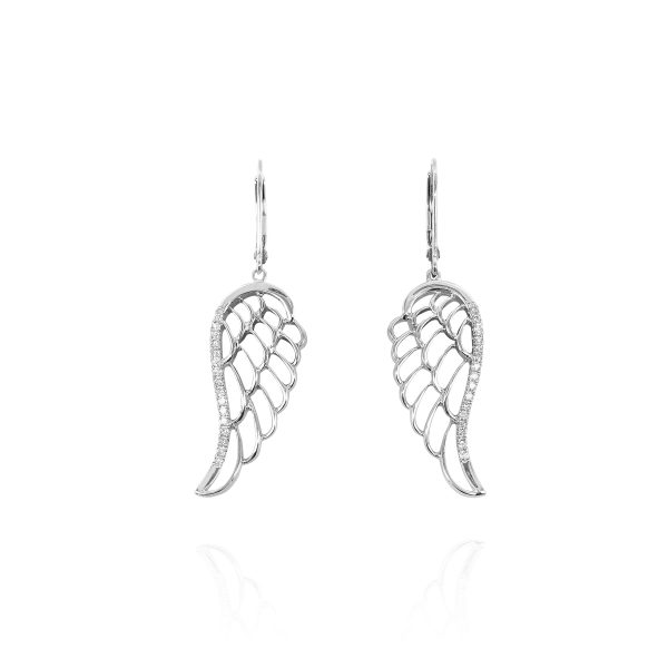 White Gold Angel Wing Earrings - Image 2