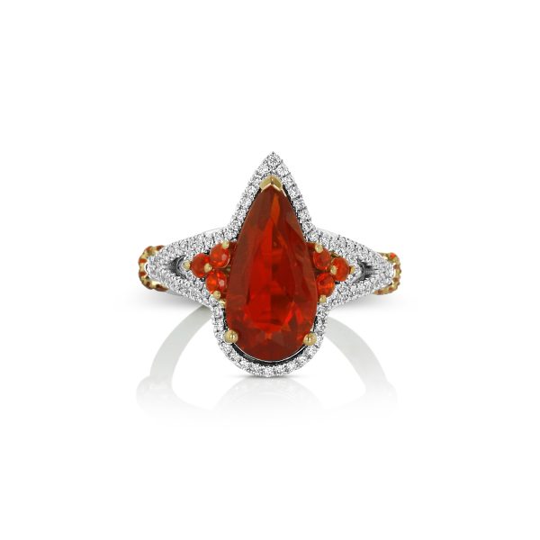 Pear Fire Opal, Orange Sapphire, and Diamond Ring - Image 2