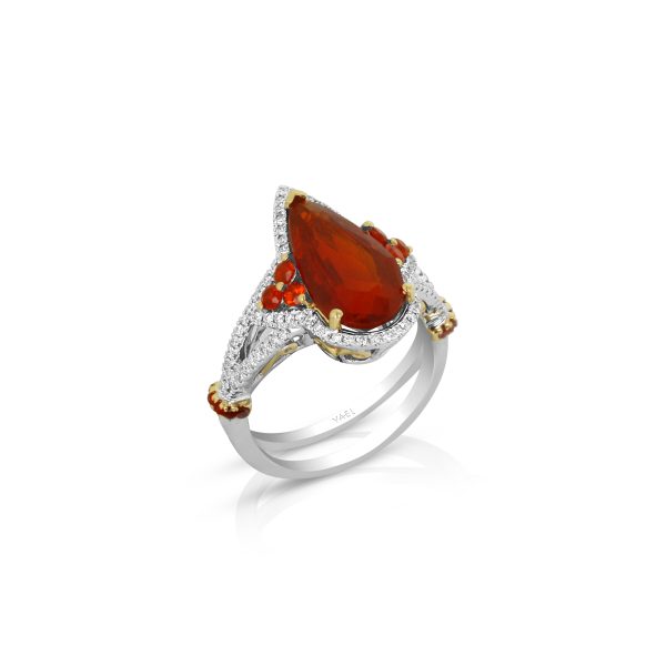Pear Fire Opal, Orange Sapphire, and Diamond Ring - Image 3
