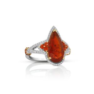 Pear Fire Opal, Orange Sapphire, and Diamond Ring