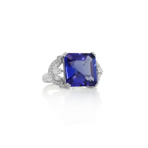 Asscher Cut Tanzanite & Diamond Ring