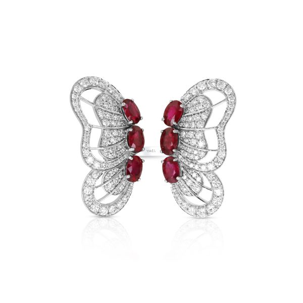 Butterfly Ruby and Diamond Split Shank Ring - Image 2