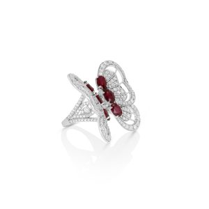 Butterfly Ruby and Diamond Split Shank Ring