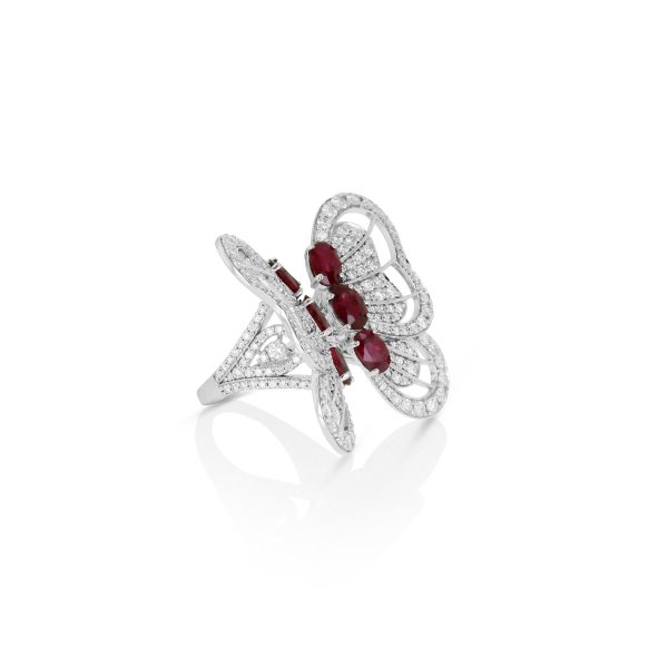Butterfly Ruby and Diamond Split Shank Ring