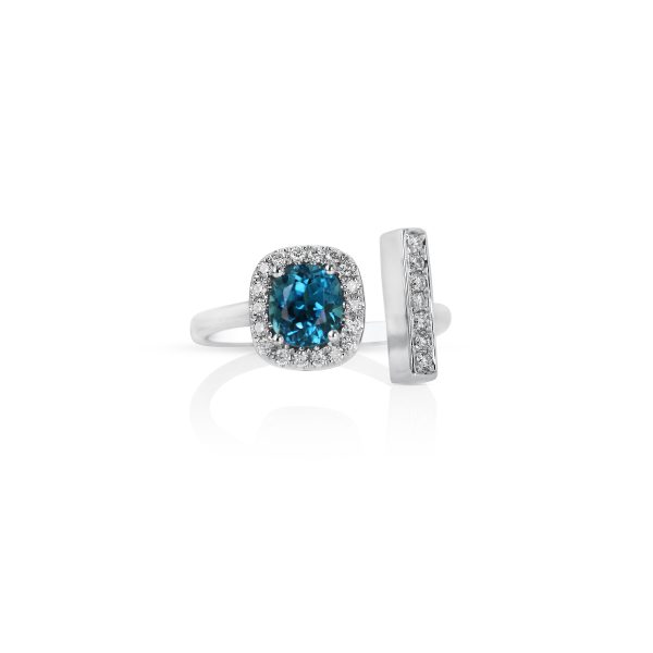 Cushion Blue Zircon and Diamond Ring - Image 2