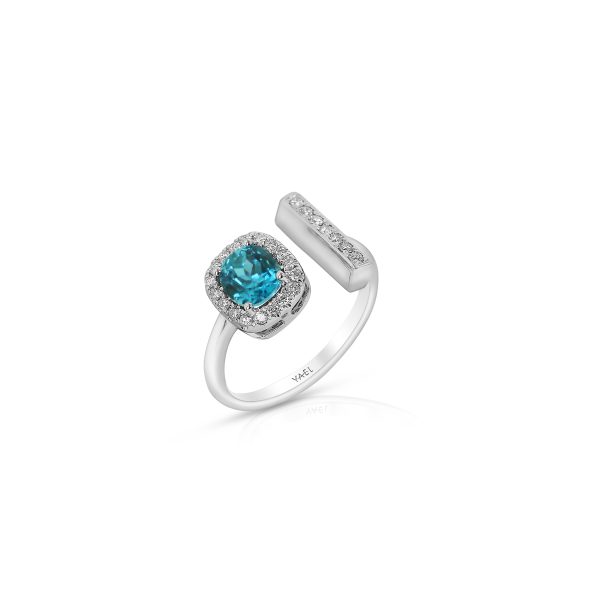 Cushion Blue Zircon and Diamond Ring - Image 3