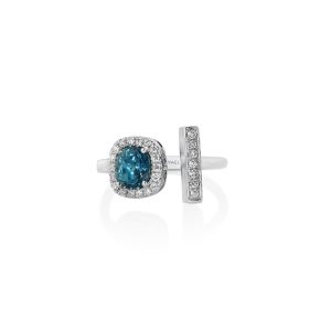 Cushion Blue Zircon and Diamond Ring