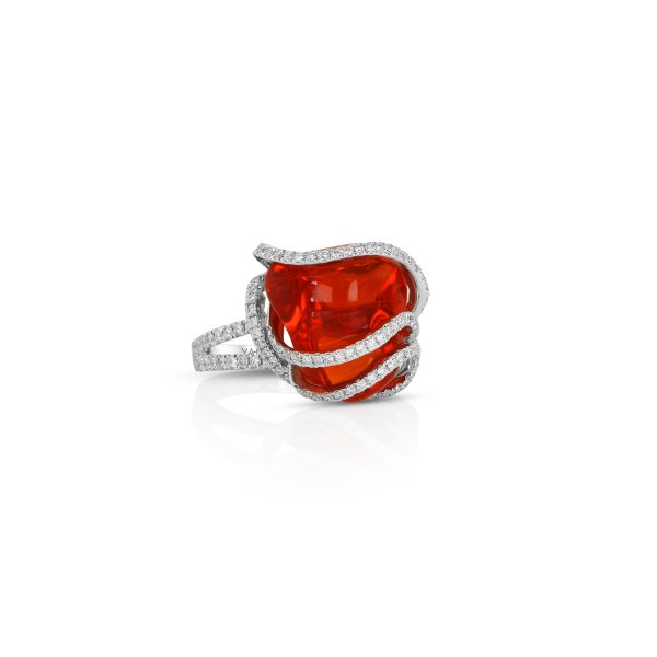 Free-Shape Fire Opal and Diamond Ring - Image 3