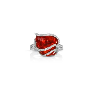Free-Shape Fire Opal and Diamond Ring
