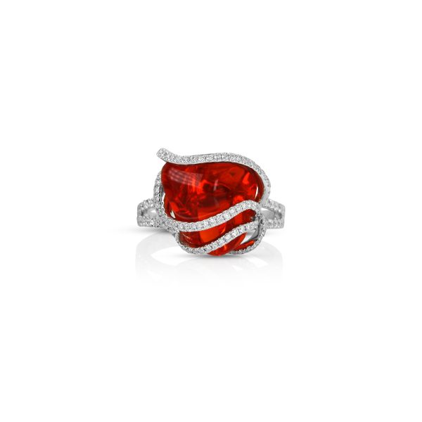 Free-Shape Fire Opal and Diamond Ring