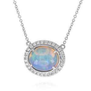 White Opal and Diamond Pendant