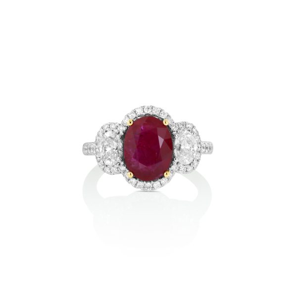 Oval Ruby and Diamond Split Shank Ring - Image 2