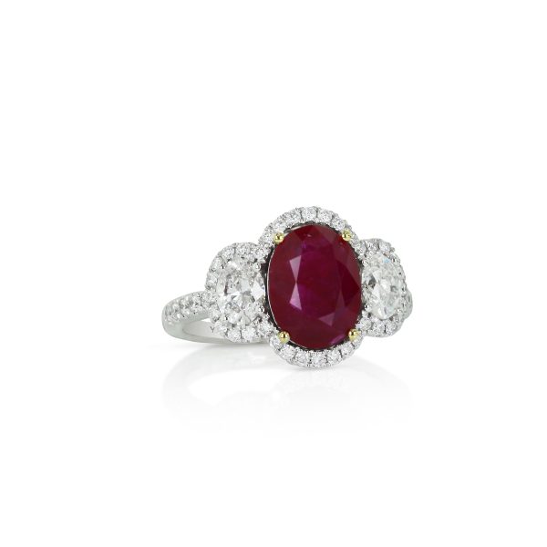Oval Ruby and Diamond Split Shank Ring