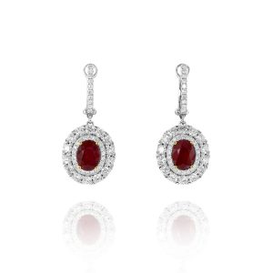 Ruby Double Halo Dangle Earrings