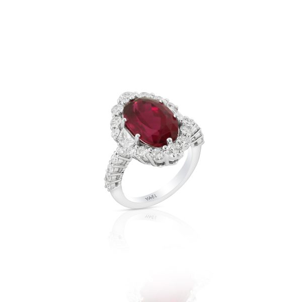Oval Rubellite Diamond Halo Ring - Image 3