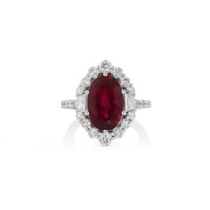 Oval Rubellite Diamond Halo Ring