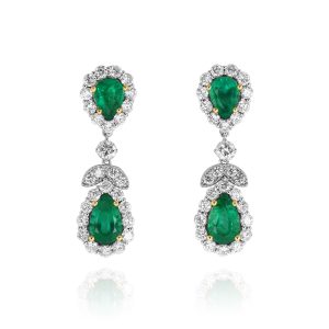 Pear Shape Emerald and Diamond Earrings