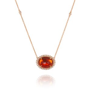 Rose-Cut Oval Fire Opal and Diamond Pendant