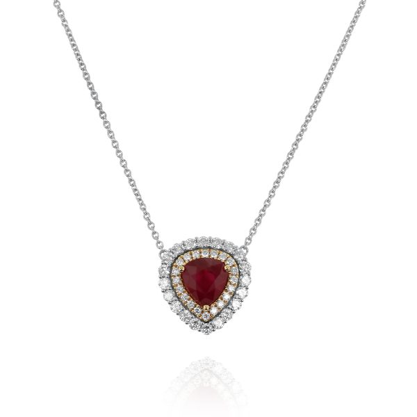 Ruby Heart Diamond Halo Necklace - Image 2