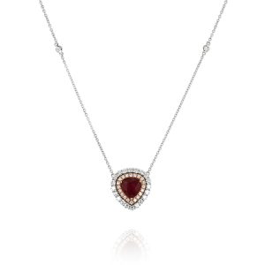 Ruby Heart Diamond Halo Necklace