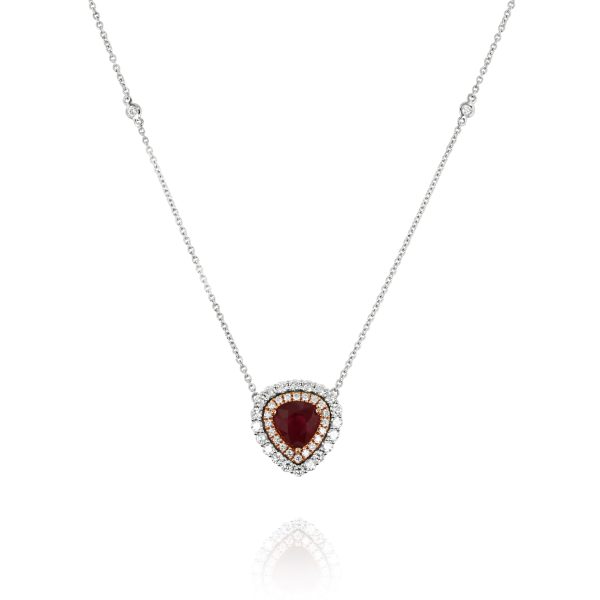 Ruby Heart Diamond Halo Necklace