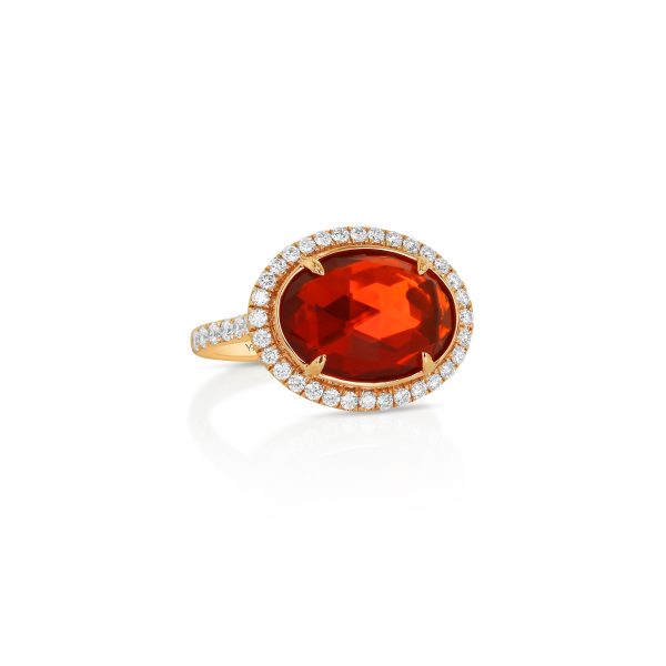 Rose-Cut Oval Fire Opal and Diamond Ring - Image 2