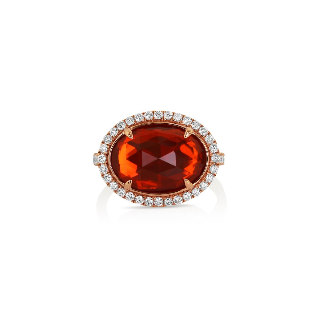 Rose-Cut Oval Fire Opal and Diamond Ring