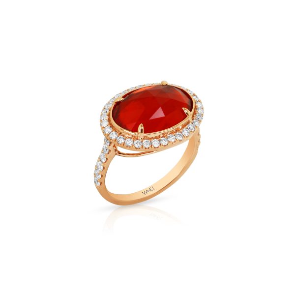 Rose-Cut Oval Fire Opal and Diamond Ring - Image 3