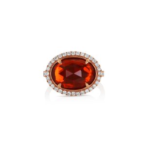 Rose-Cut Oval Fire Opal and Diamond Ring