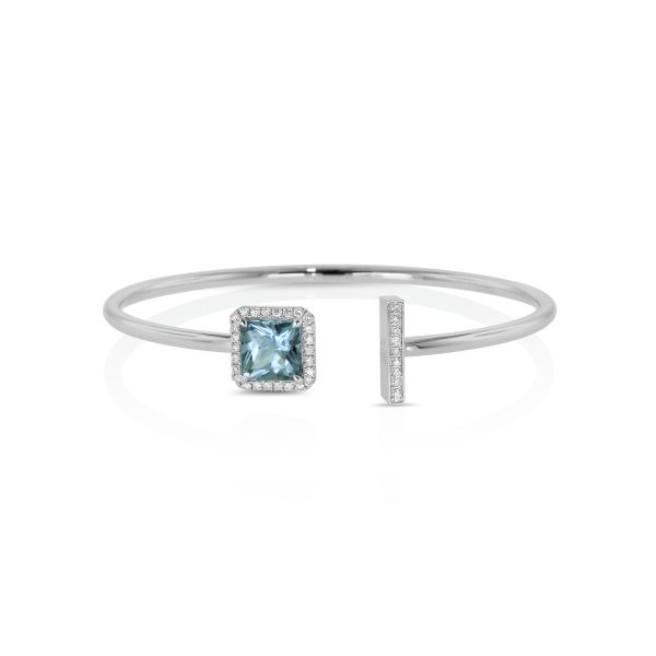 Aquamarine and Diamond Bar Open Bangle