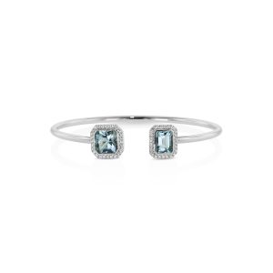 Aquamarine and Diamond Open Bangle