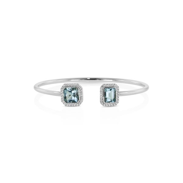 Aquamarine and Diamond Open Bangle