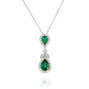 Pear Shape Emerald and Diamond Necklace