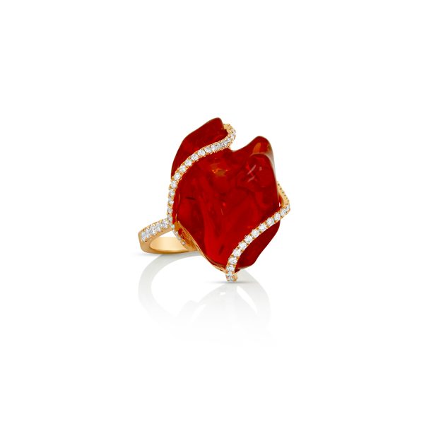 Free-Form Fire Opal and Diamond Statement Ring - Image 2