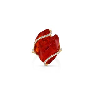 Free-Form Fire Opal and Diamond Statement Ring