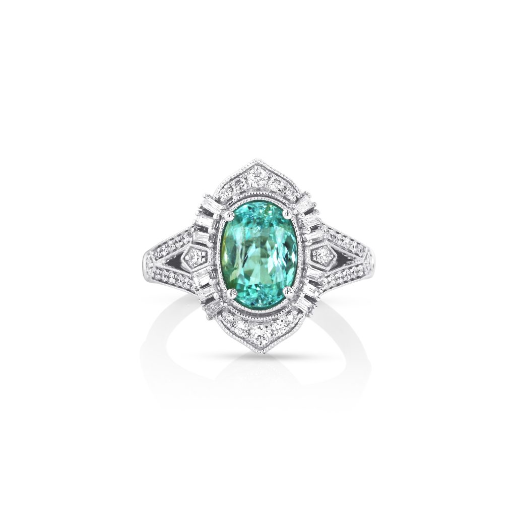Oval Paraiba Deco Diamond Ring
