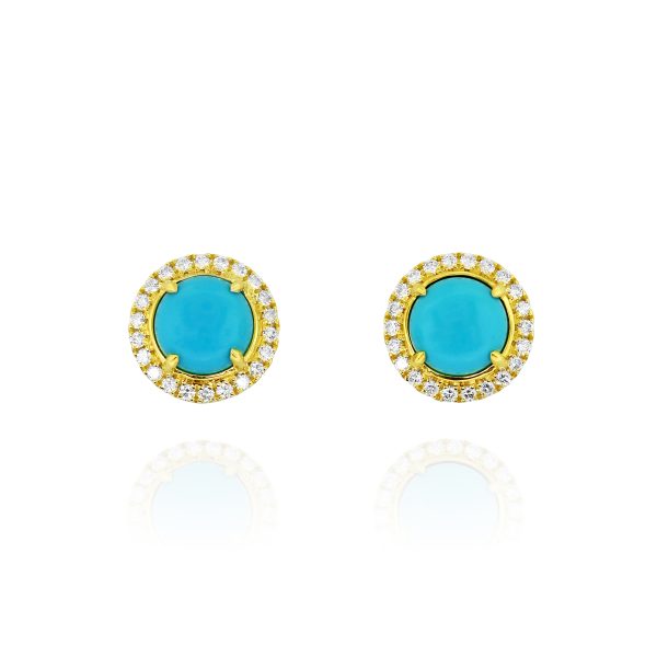 Turquoise and Diamond Halo Stud Earrings