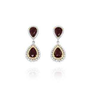 Pear Ruby and Diamond Dangle Earrings